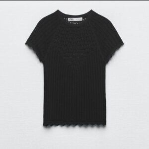 Zara Pointelle Knit Top - Size MED - Black